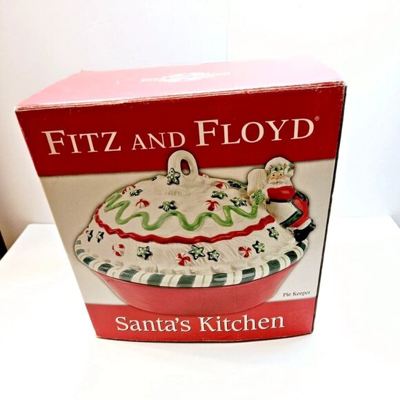 Fitz and Floyd Santa's Kitchen Pie Keeper Ceramic Christmas New In Original Box - Picture 11 of 16